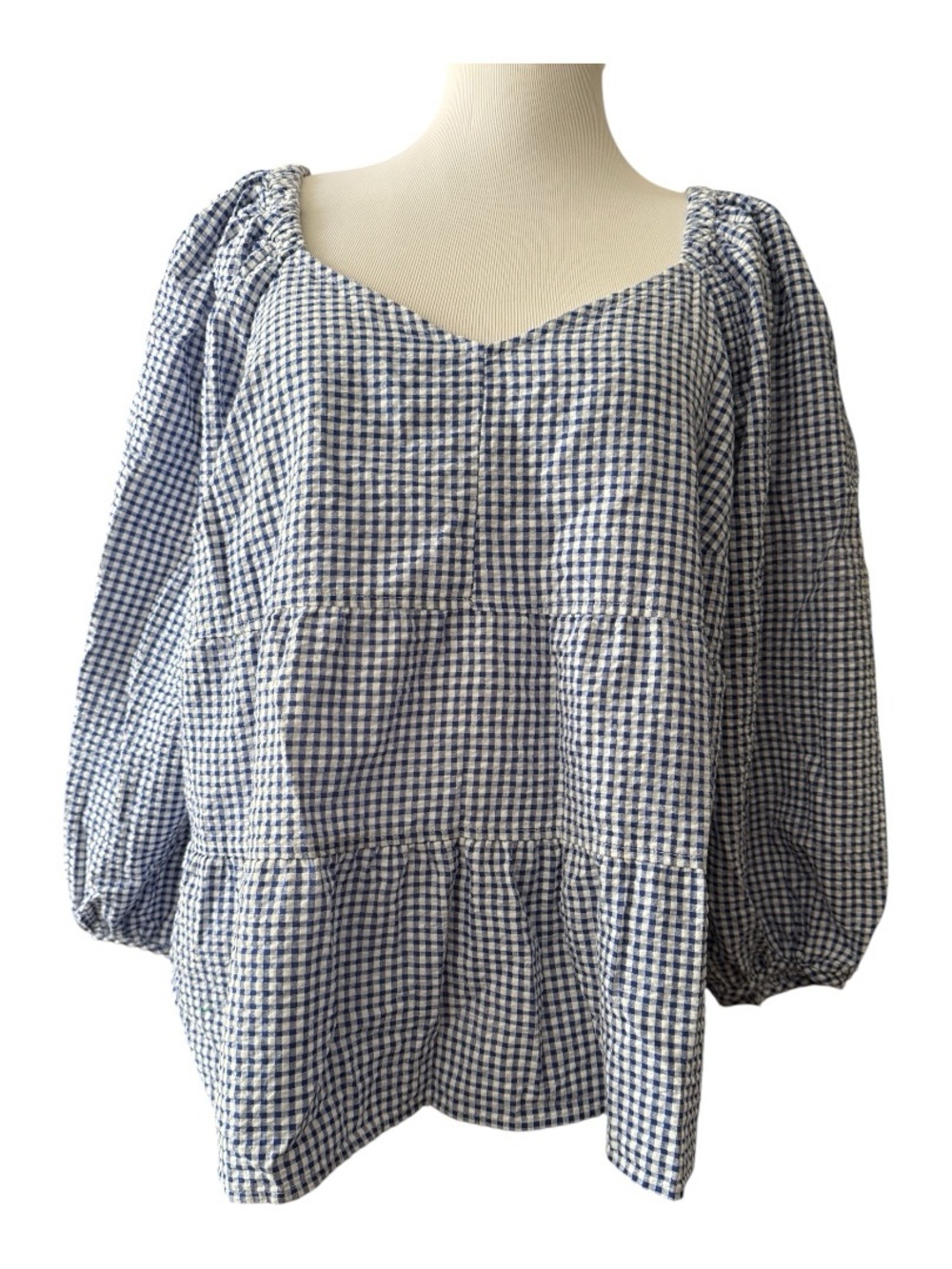 Old Navy Blue and White Gingham Peasant Blouse - Women’s _ size 2x